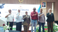 Diskusi Media dengan tema Memperkuat Peran Media sebagai Aktor Utama dalam Mendorong Transparansi, Akuntabilitas, dan Hak Publik atas Informasi, Kamis, (30/4/2026). (Wandi/InfoPublik)