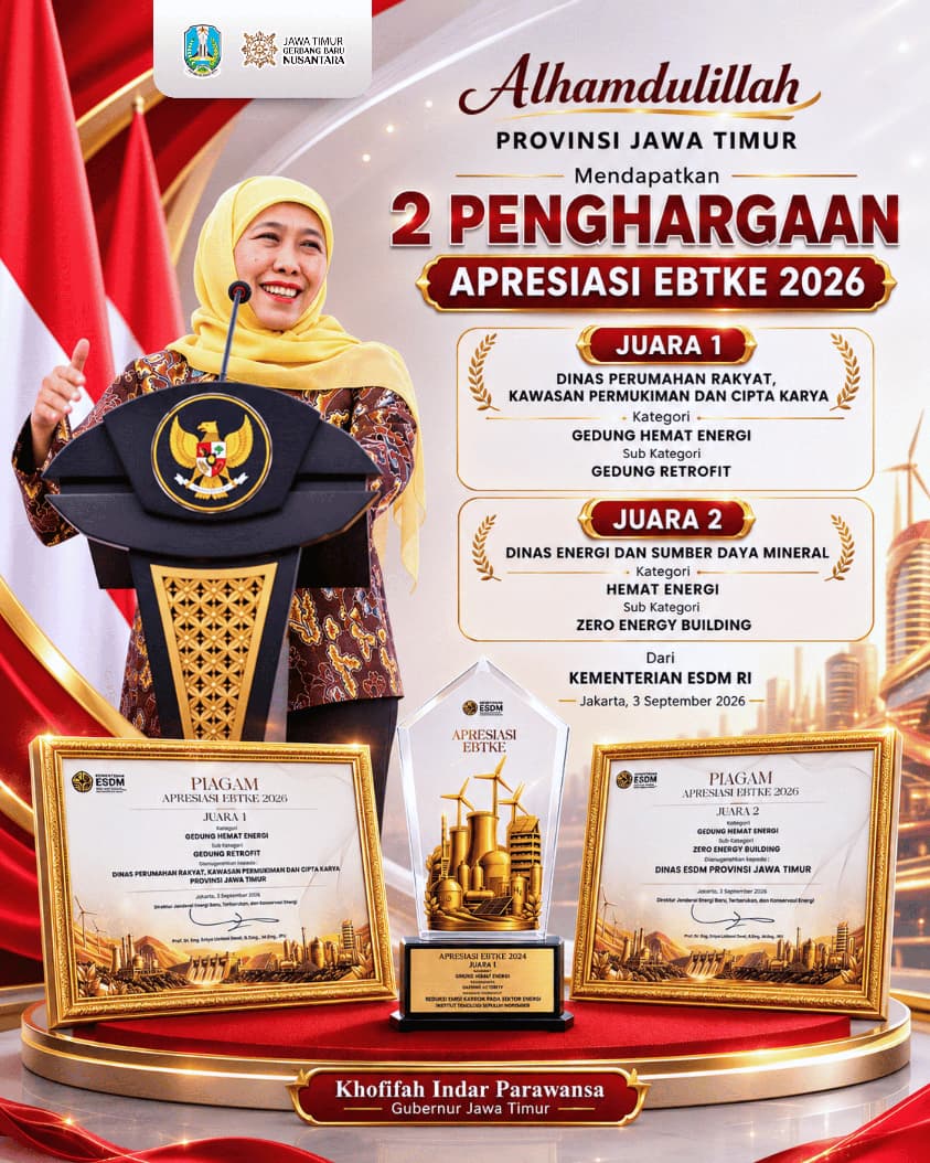 Jatim Sabet Dua Penghargaan EBTKE 2026, Khofifah Dorong Efisiensi dan Konservasi Energi