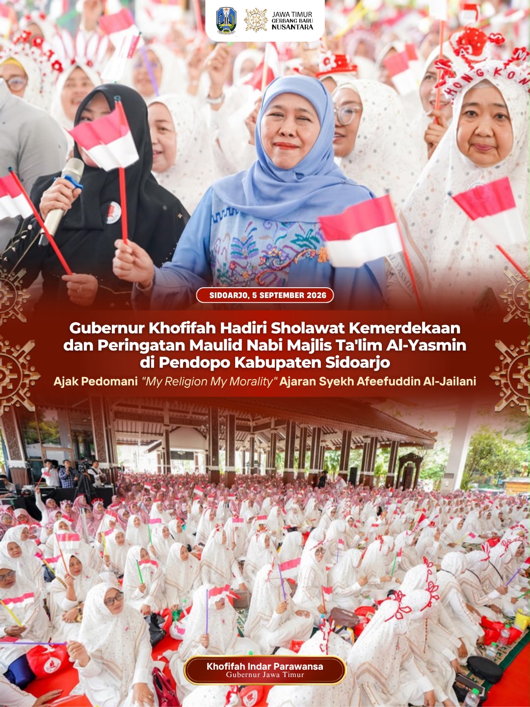 Sholawat Kemerdekaan dan Maulid Nabi di Sidoarjo, Khofifah Ajak Pedoman “My Religion My Morality”