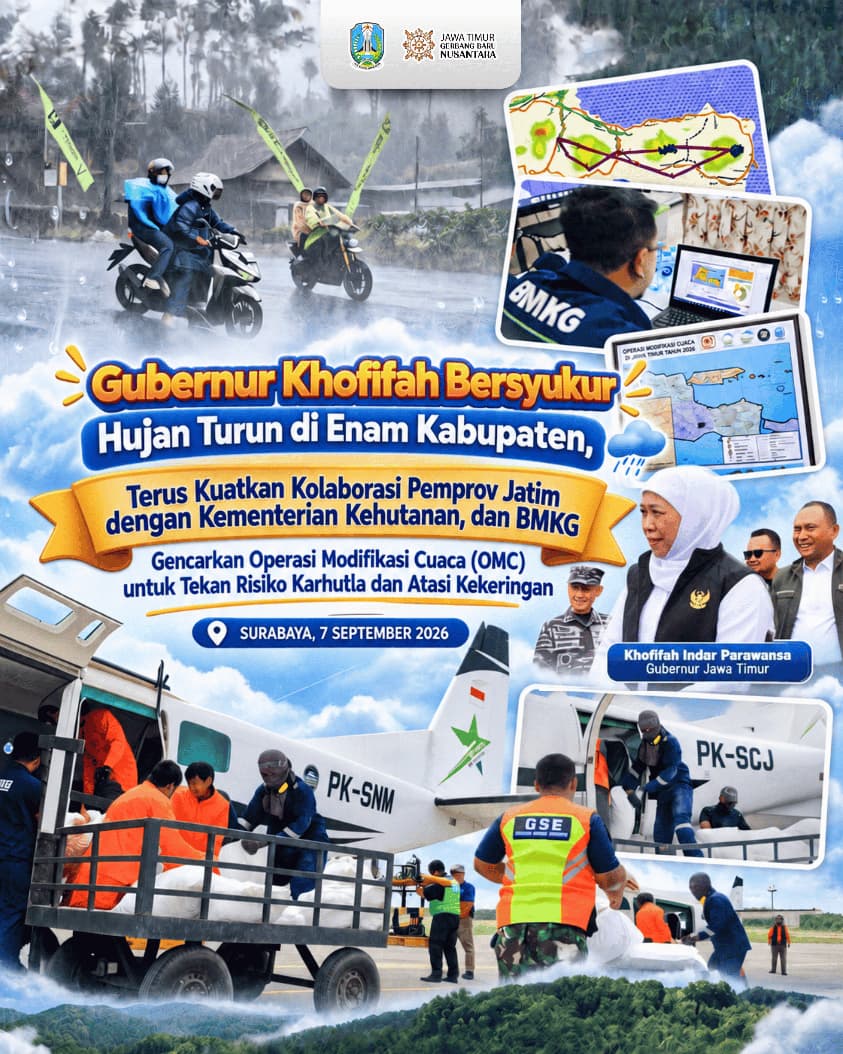 Tekan Karhutla dan Atasi Kekeringan, Jatim Gelar Operasi Modifikasi Cuaca Bersama Kemenhut-BMKG