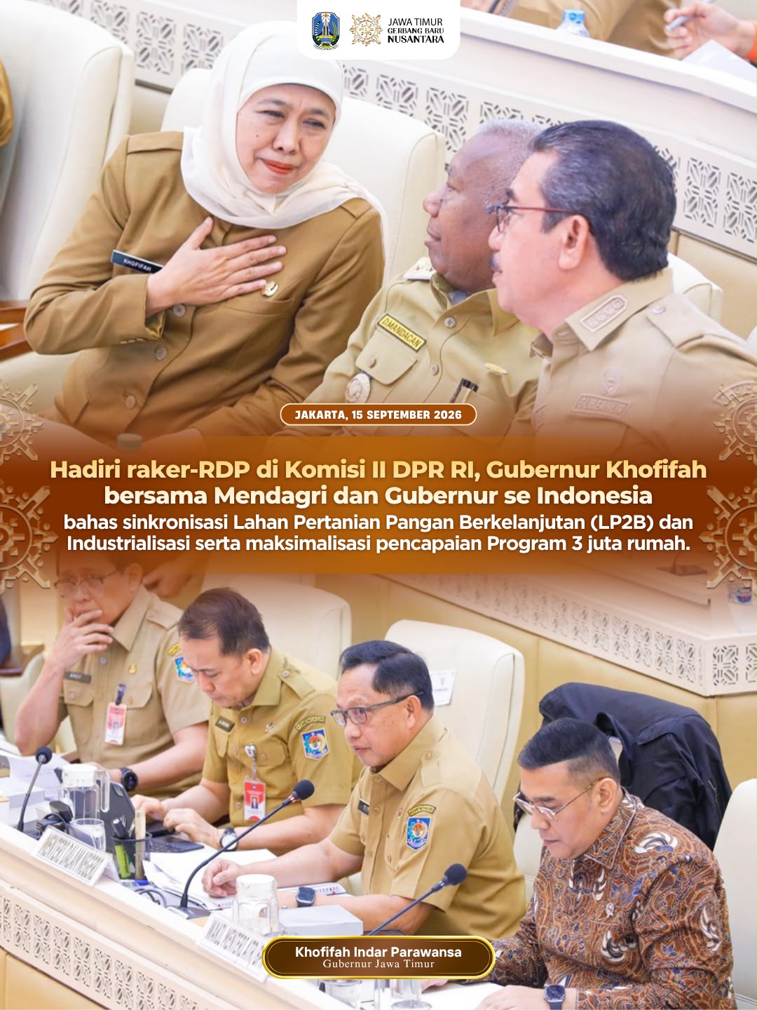 Khofifah Bersama Mendagri dan Gubernur Se-Indonesia Bahas LP2B dan Industrialisasi Jatim