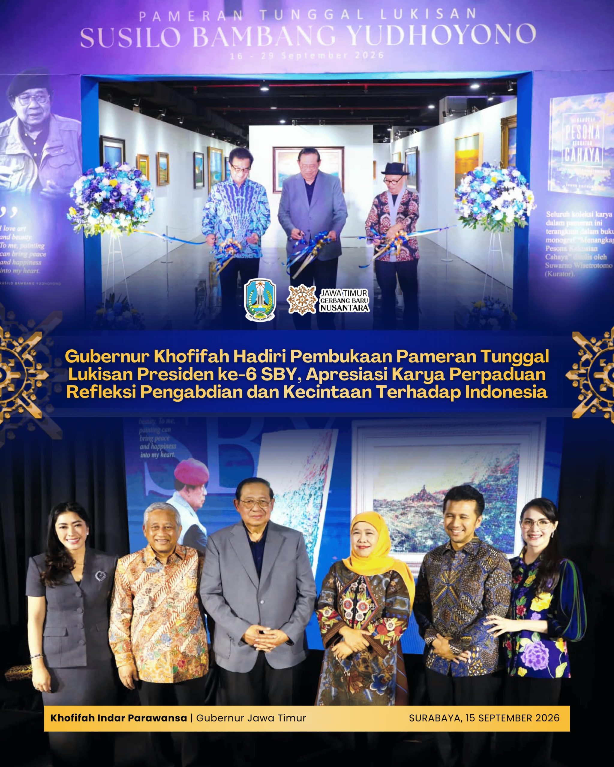 Pameran Tunggal SBY Dibuka, Khofifah dan Emil Apresiasi Karya Bernuansa Pengabdian dan Nasionalisme