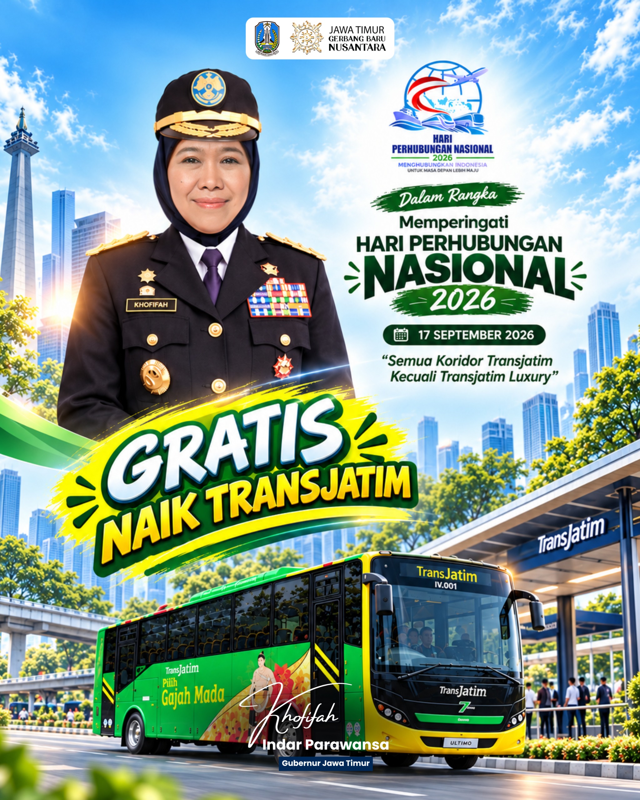 Harhubnas 2026, Khofifah Gratiskan Trans Jatim dan Ajak Warga Gunakan Transportasi Publik