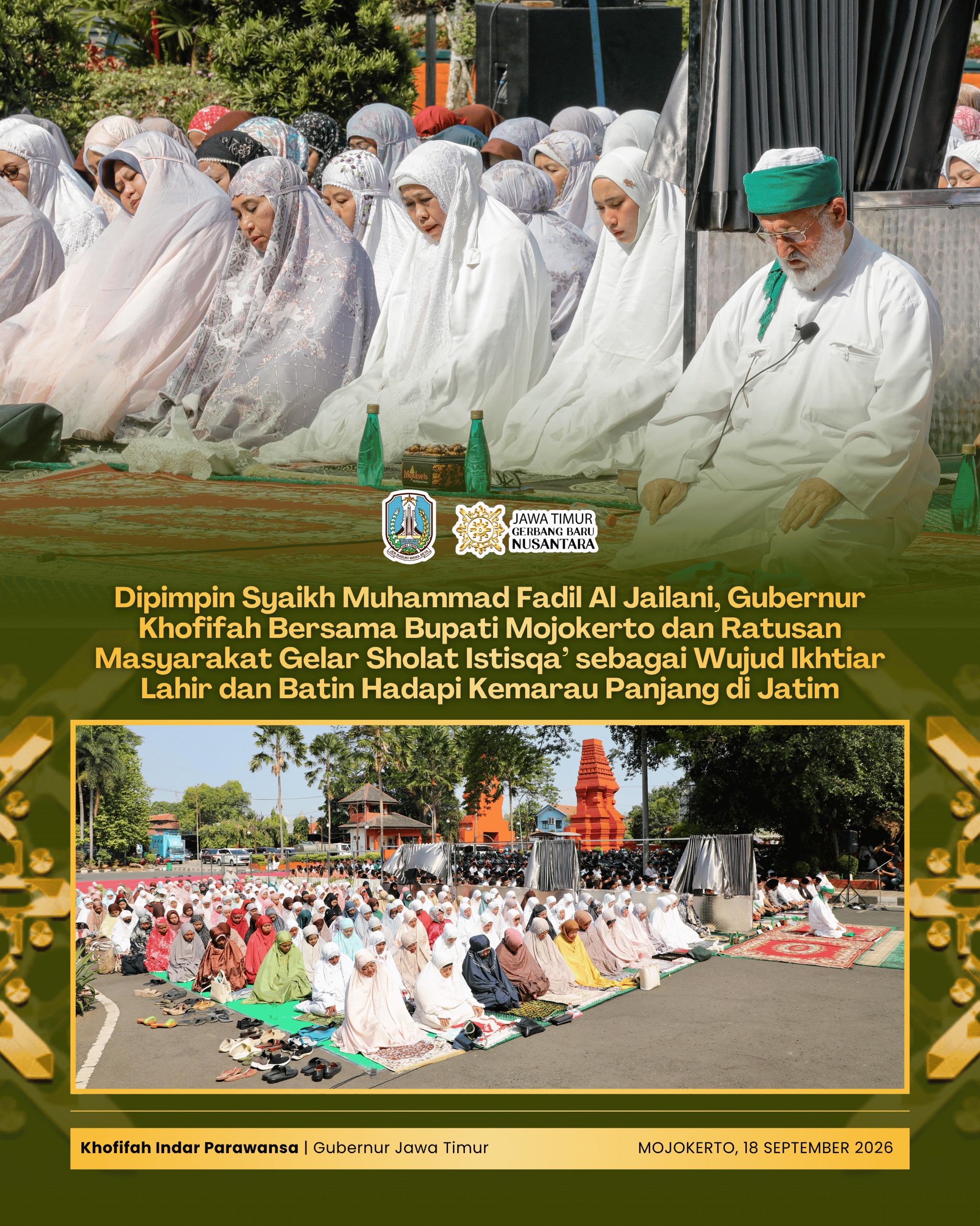 Khofifah dan Bupati Mojokerto Gelar Sholat Istisqa’, Ikhtiar Hadapi Kemarau Panjang