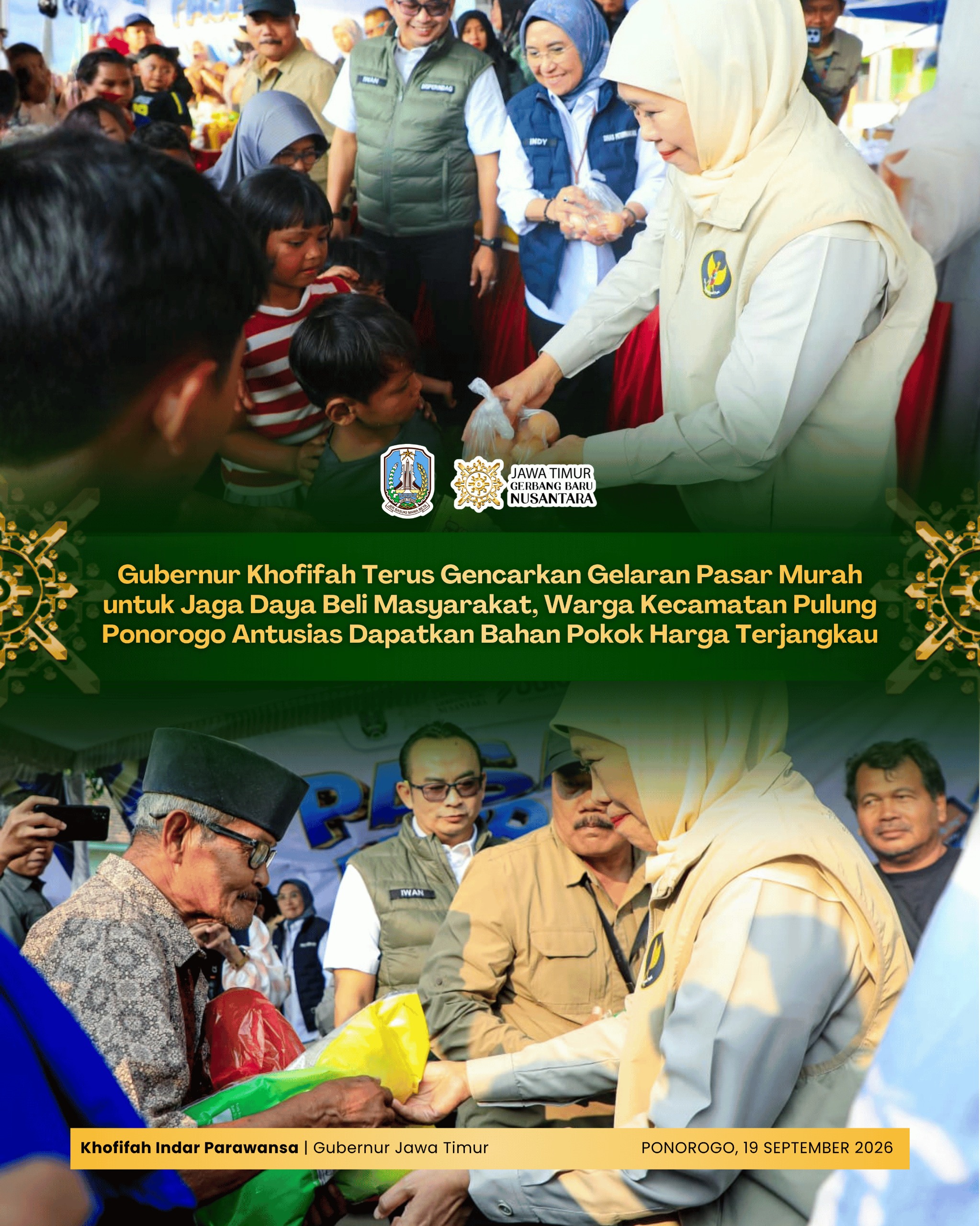 Pasar Murah Digelar di Pulung Ponorogo, Khofifah Jaga Daya Beli Masyarakat