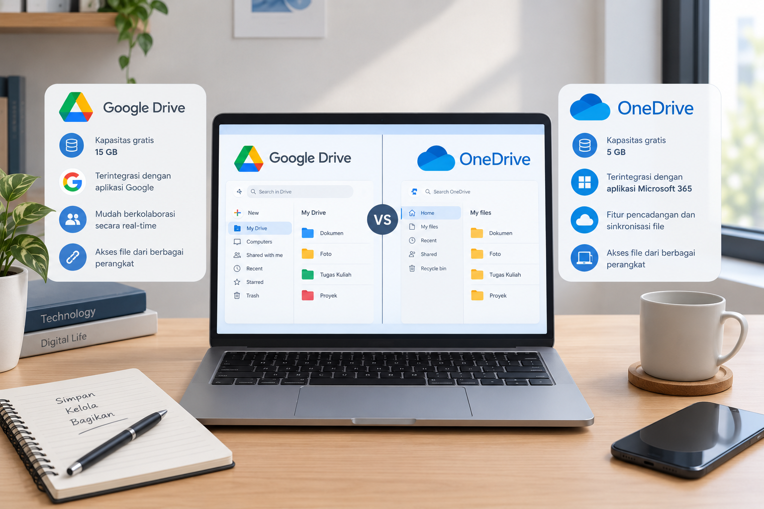Perbandingan Google Drive dan OneDrive untuk penyimpanan file