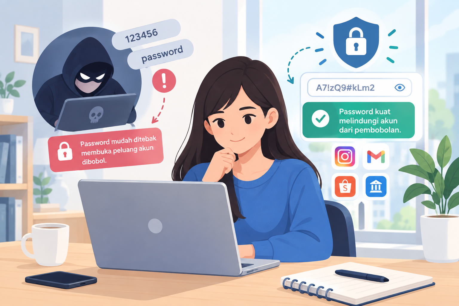 Ilustrasi password kuat untuk keamanan akun digital