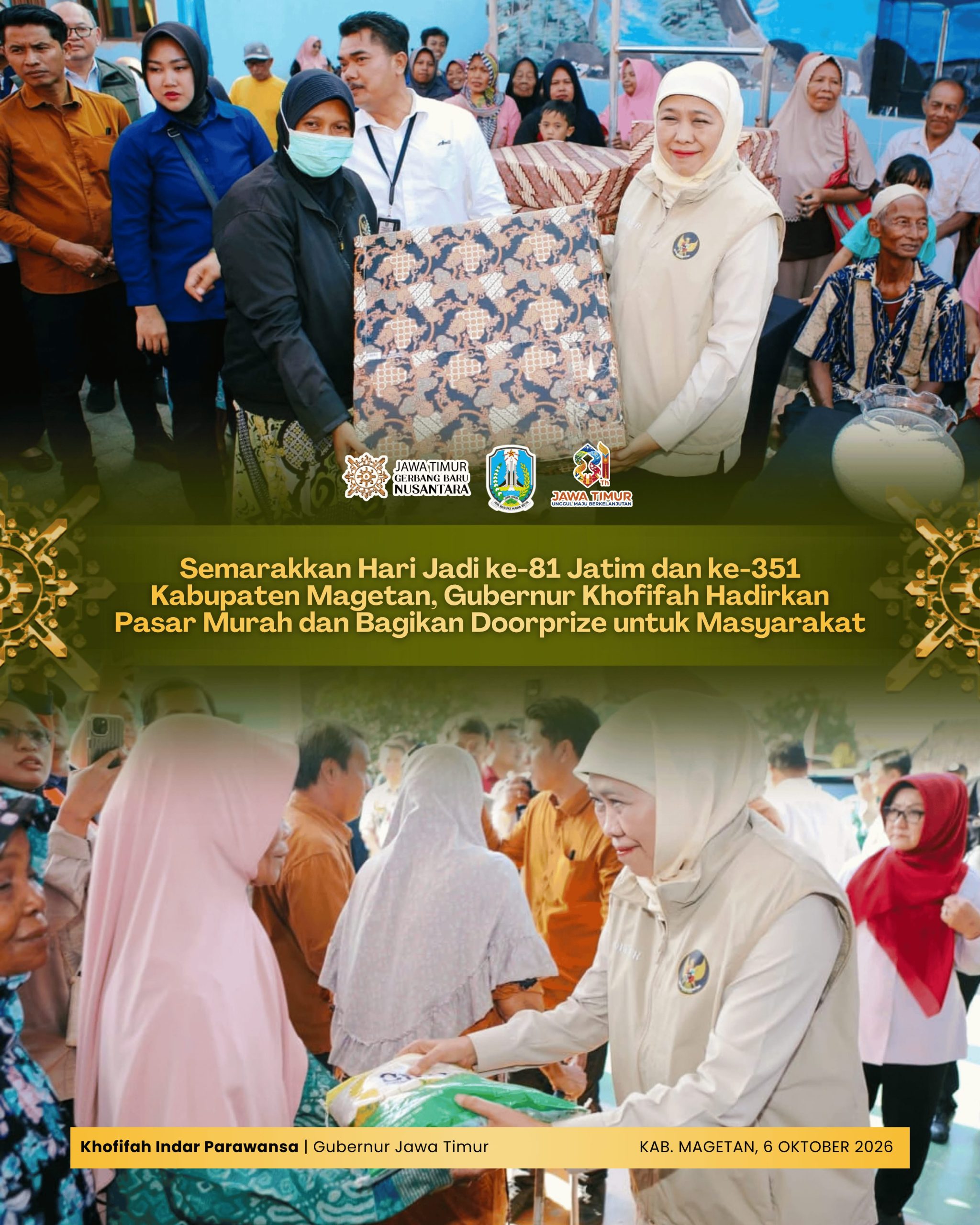Semarak Hari Jadi Jatim dan Magetan, Khofifah Gelar Pasar Murah dan Bagikan Doorprize