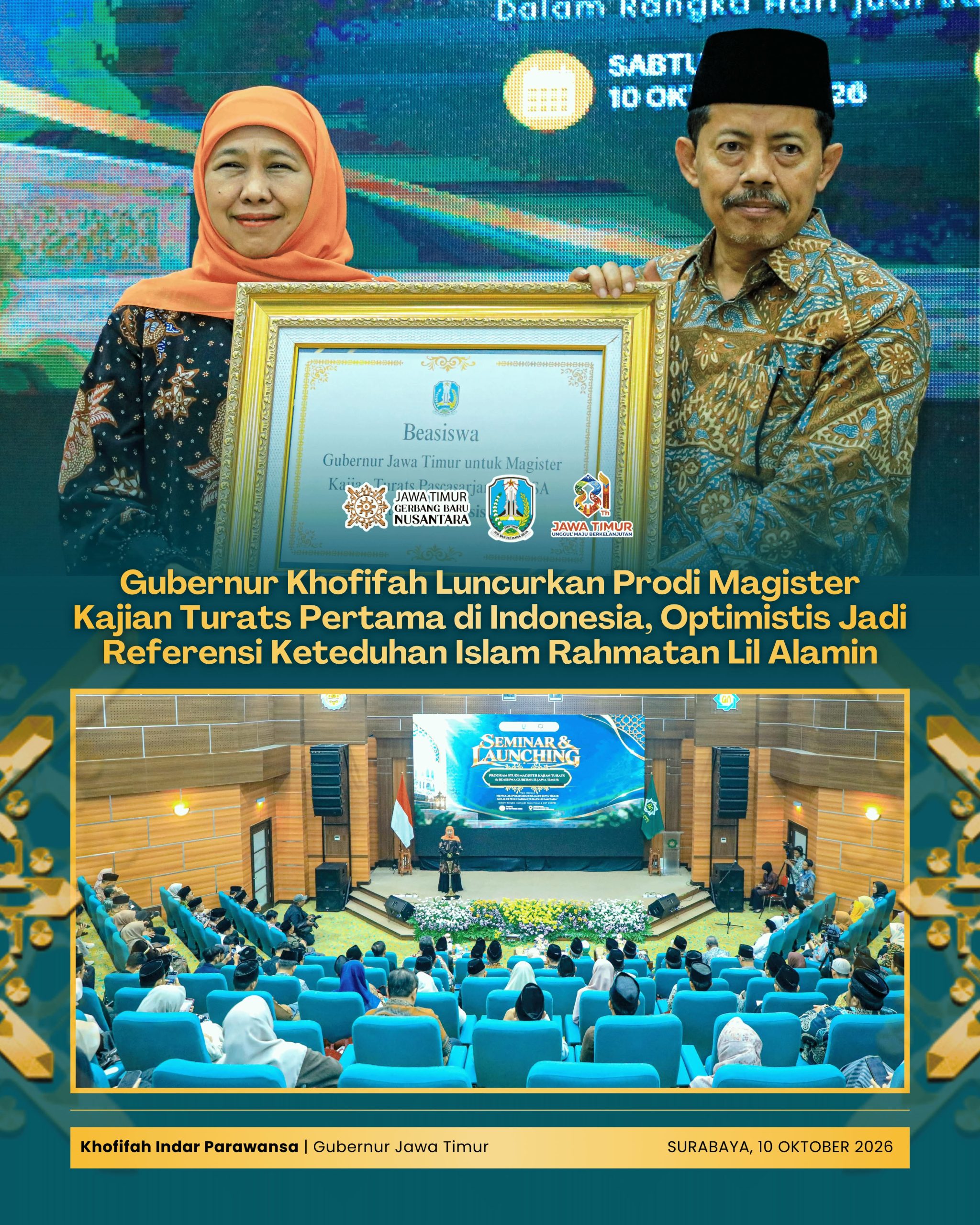 UINSA Hadirkan Prodi Magister Kajian Turats Pertama di Indonesia, Khofifah Optimistis Jadi Rujukan Islam Rahmatan Lil Alamin