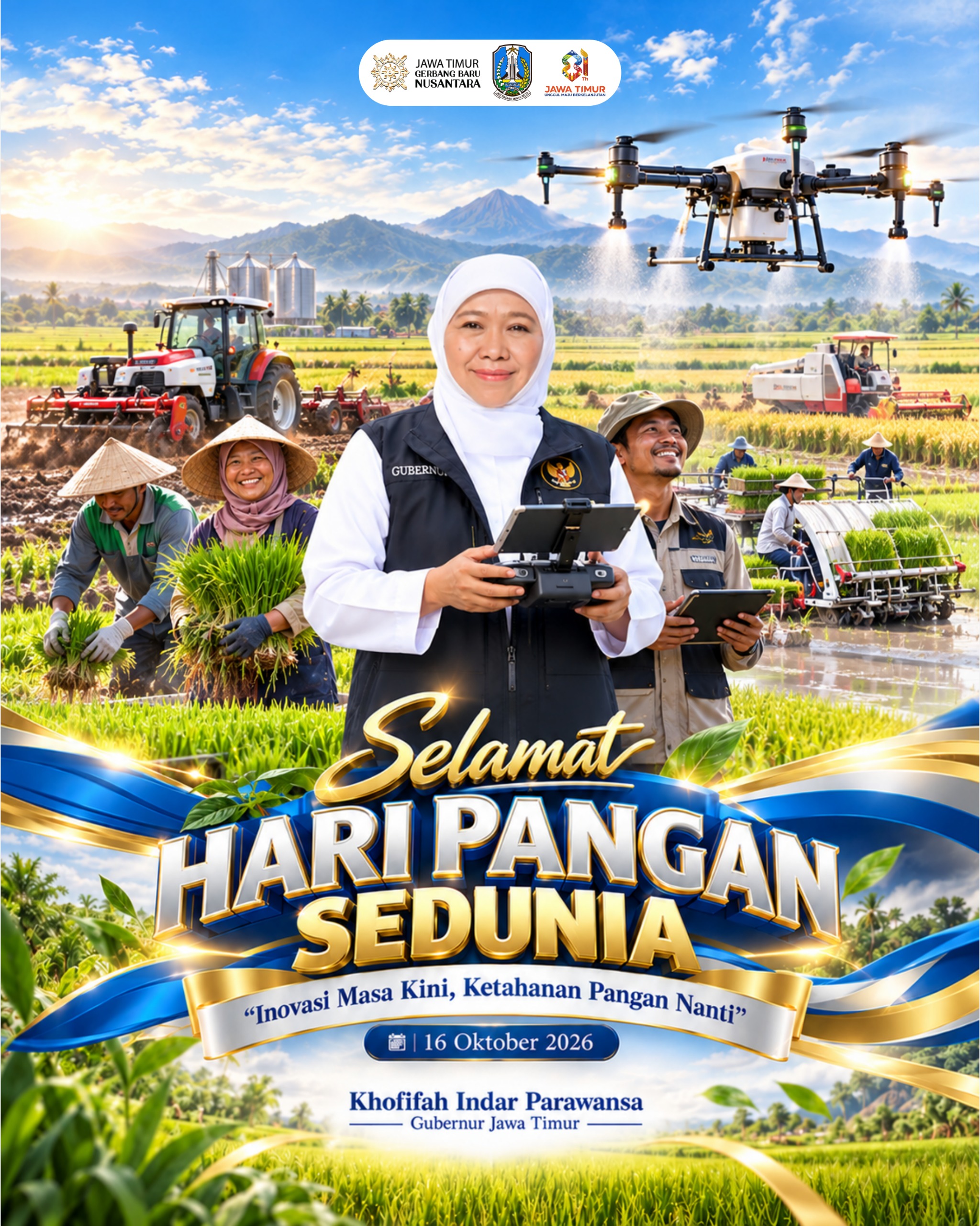 Hari Pangan Sedunia 2026, Khofifah Dorong Inovasi Hulu-Hilir untuk Perkuat Ketahanan Pangan Jatim